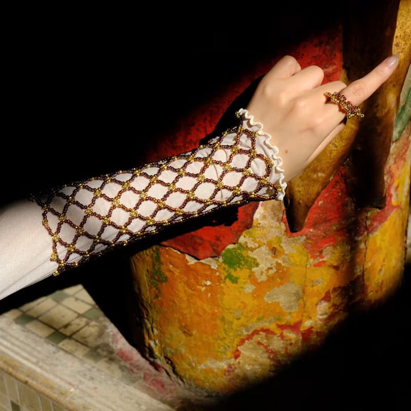 琥珀珠子鏤空袖套