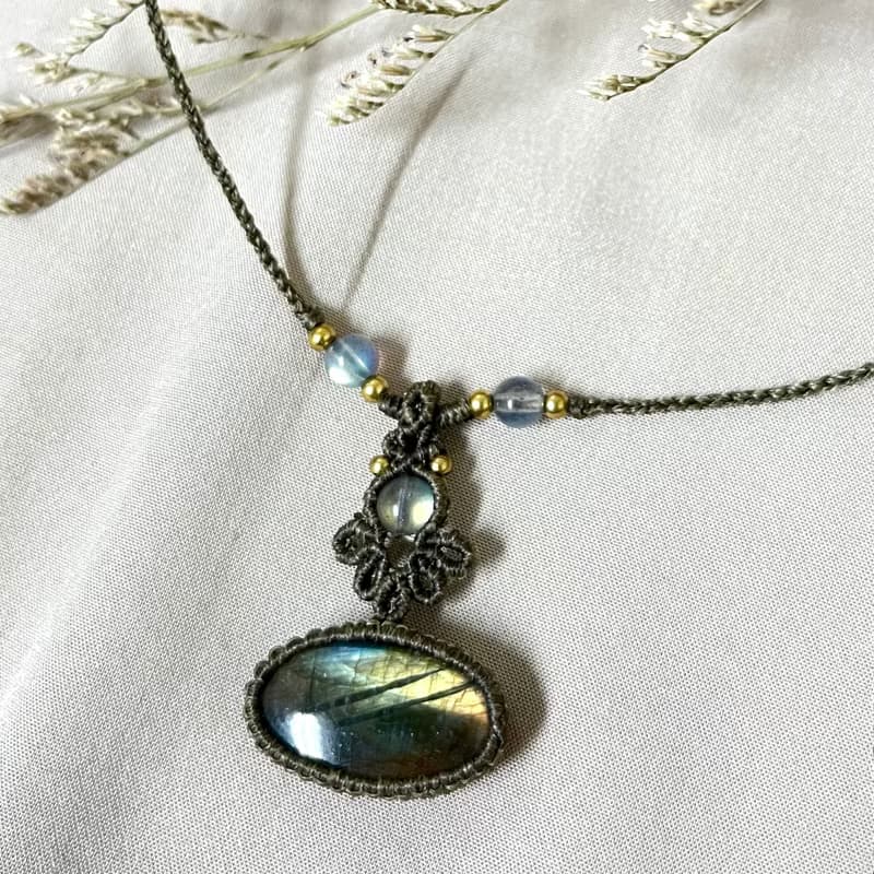 拉長石編織項鍊/橘黃綠漸層光