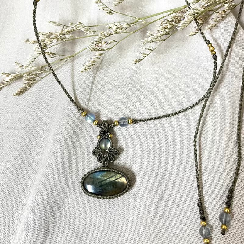 拉長石編織項鍊/橘黃綠漸層光