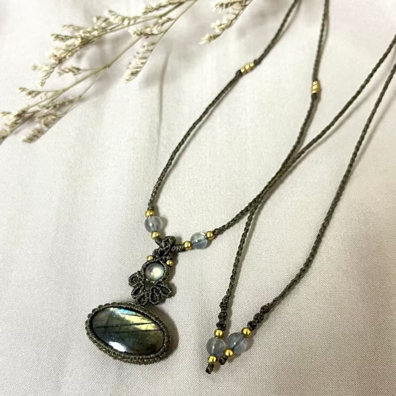 拉長石編織項鍊/橘黃綠漸層光