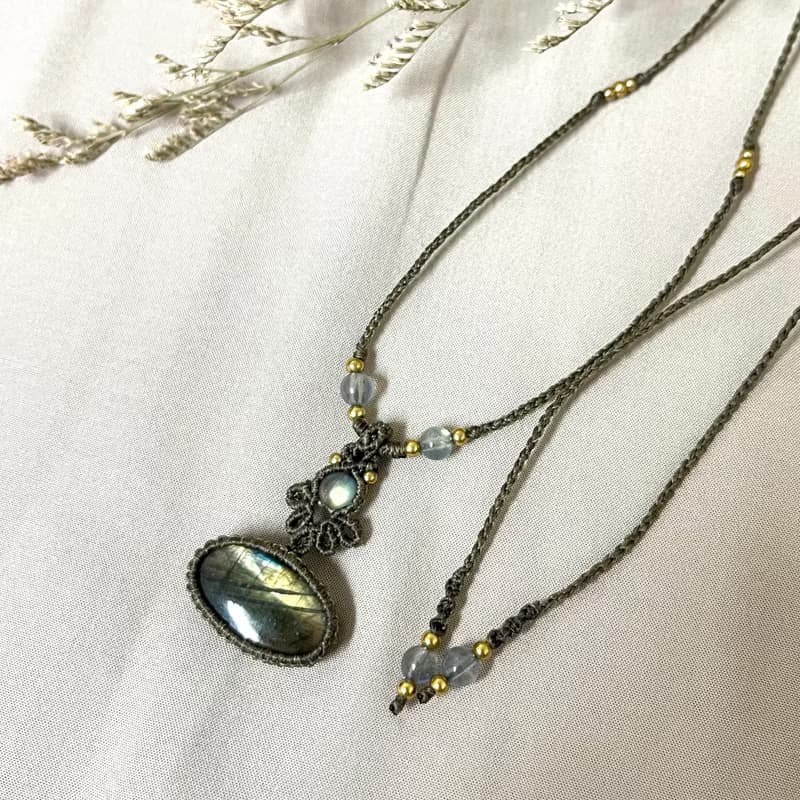 拉長石編織項鍊/橘黃綠漸層光