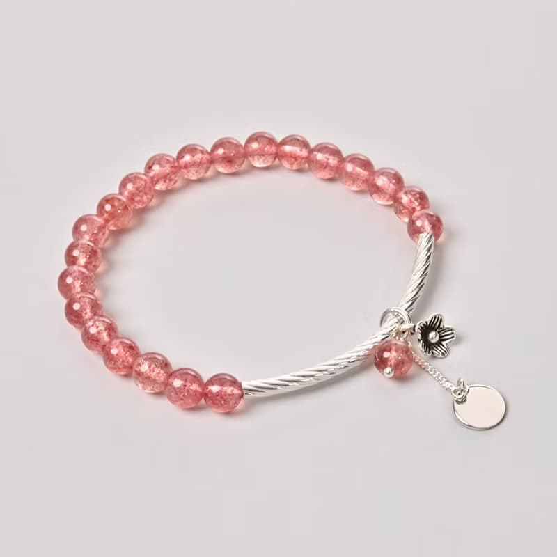 銀河律動系列 | 草莓晶 / 天河石  / 紫鋰輝 / 硨磲 純銀手鍊