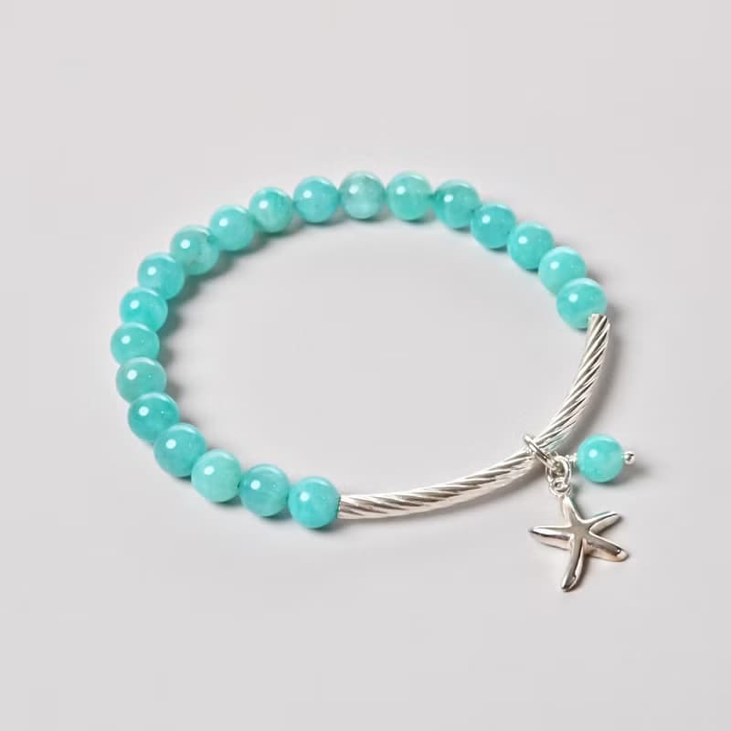 銀河律動系列 | 草莓晶 / 天河石  / 紫鋰輝 / 硨磲 純銀手鍊