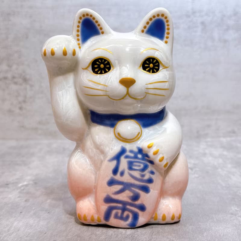 【桃耀億金】日本清水燒招財貓 | 花結晶 桃白 - 億万両 右