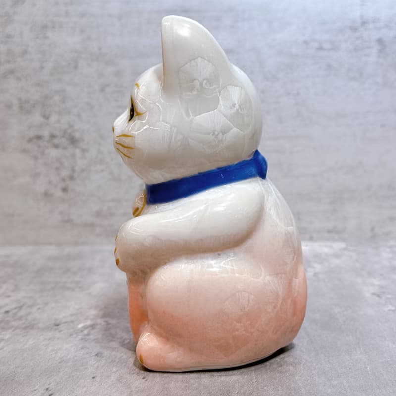 【桃耀億金】日本清水燒招財貓 | 花結晶 桃白 - 億万両 右