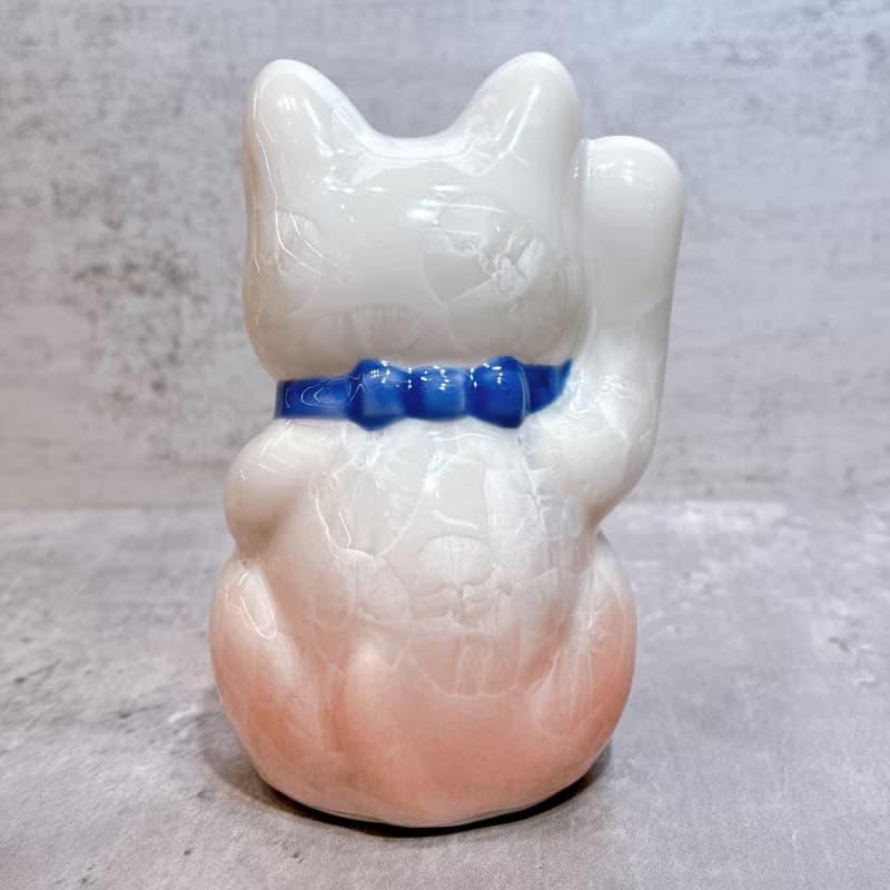 【桃耀億金】日本清水燒招財貓 | 花結晶 桃白 - 億万両 右