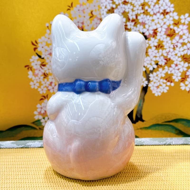 【桃耀億金】日本清水燒招財貓 | 花結晶 桃白 - 億万両 右