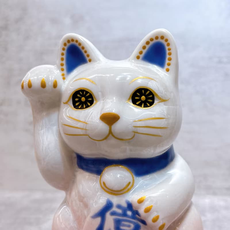 【桃耀億金】日本清水燒招財貓 | 花結晶 桃白 - 億万両 右