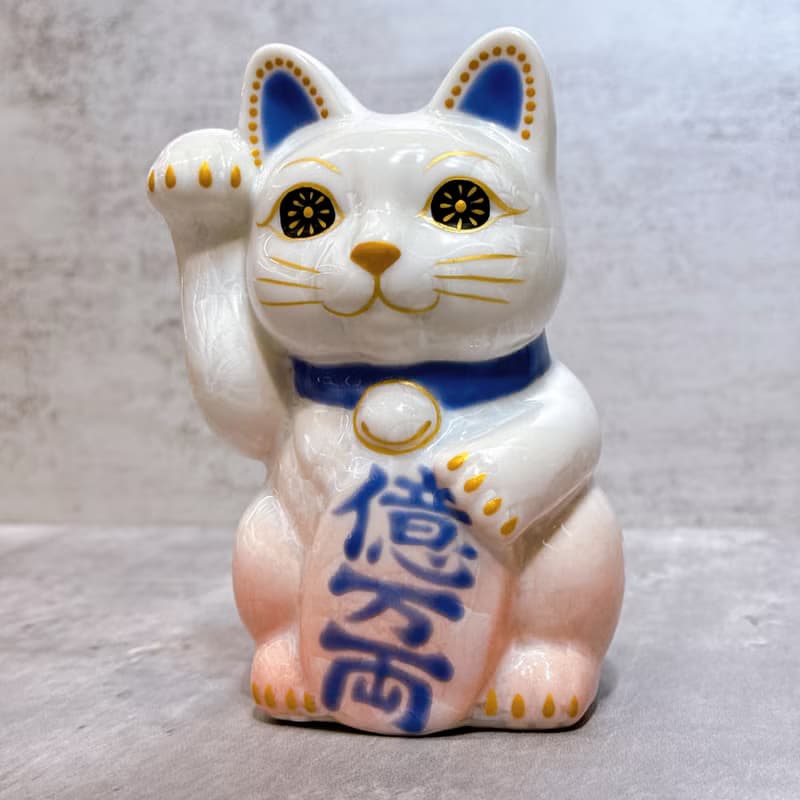 【桃耀億金】日本清水燒招財貓 | 花結晶 桃白 - 億万両 右