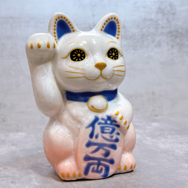 【桃耀億金】日本清水燒招財貓 | 花結晶 桃白 - 億万両 右