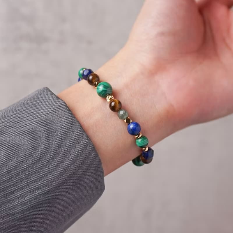 印加帝國 // 孔雀石青金石虎眼石綠磷灰石 手鍊 // 療癒 自信招財