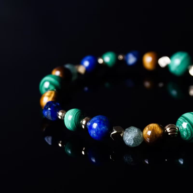 印加帝國 // 孔雀石青金石虎眼石綠磷灰石 手鍊 // 療癒 自信招財