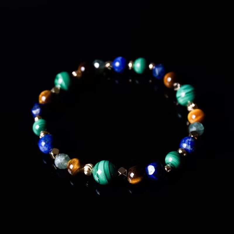印加帝國 // 孔雀石青金石虎眼石綠磷灰石 手鍊 // 療癒 自信招財