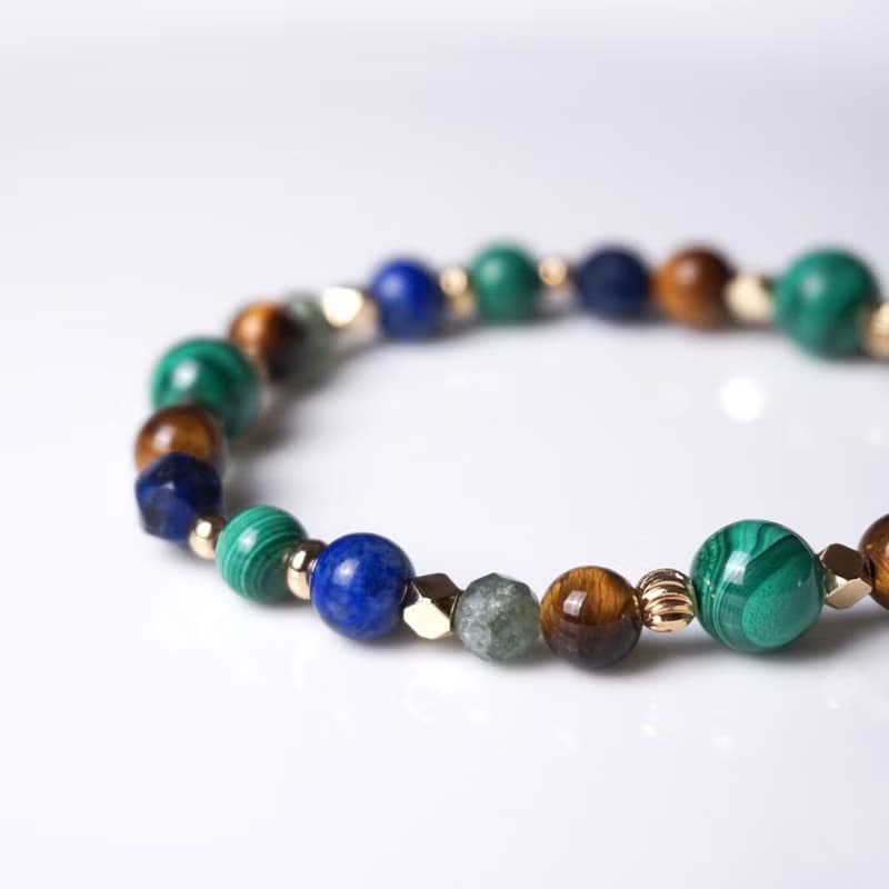 印加帝國 // 孔雀石青金石虎眼石綠磷灰石 手鍊 // 療癒 自信招財