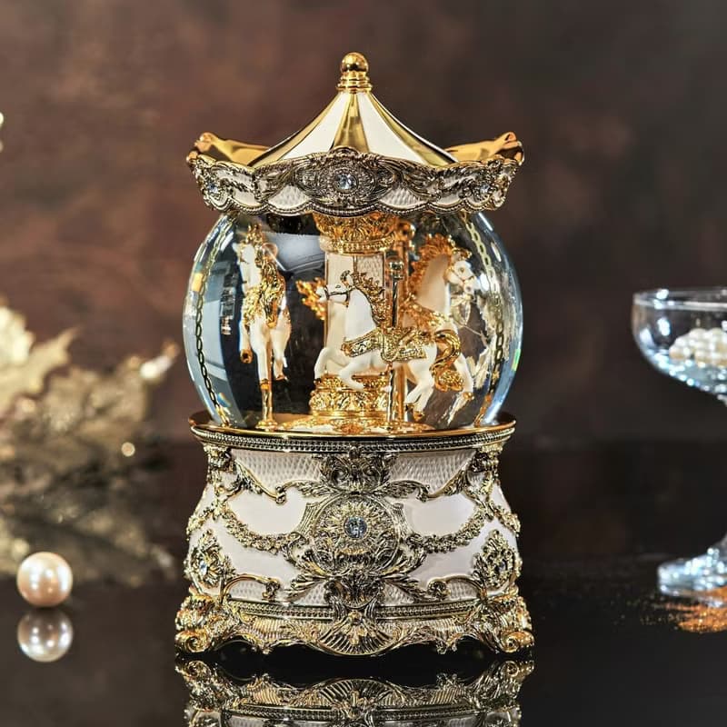華麗金旋轉木馬(燈光) 水晶球音樂盒 情人節 生日禮物 居家擺飾