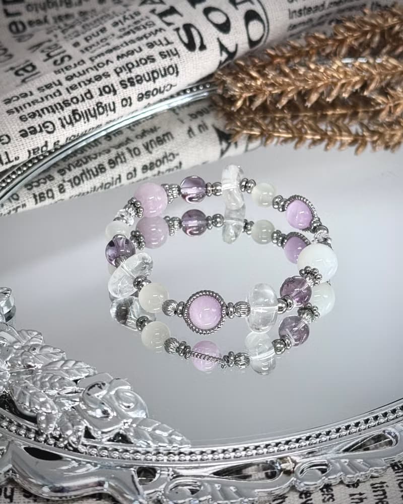 紫宵月色氣質水晶手鍊 - 醫療鋼配飾 /紫鋰輝石/月光石/紫水晶