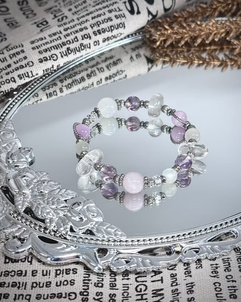 紫宵月色氣質水晶手鍊 - 醫療鋼配飾 /紫鋰輝石/月光石/紫水晶