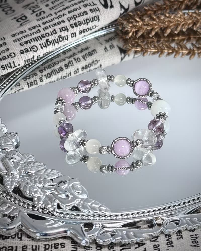 紫宵月色氣質水晶手鍊 - 醫療鋼配飾 /紫鋰輝石/月光石/紫水晶