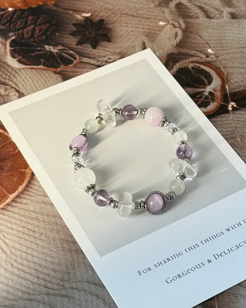 紫宵月色氣質水晶手鍊 - 醫療鋼配飾 /紫鋰輝石/月光石/紫水晶