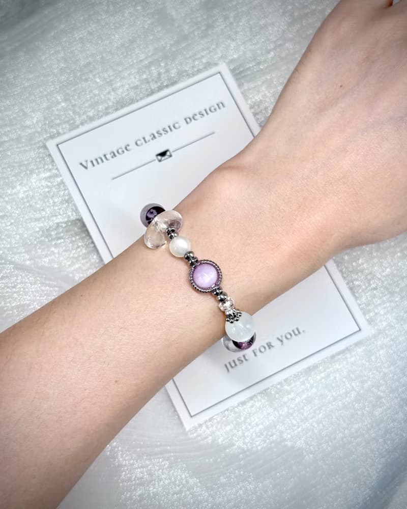 紫宵月色氣質水晶手鍊 - 醫療鋼配飾 /紫鋰輝石/月光石/紫水晶