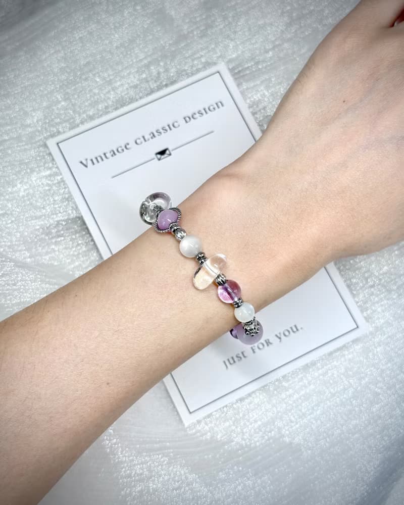 紫宵月色氣質水晶手鍊 - 醫療鋼配飾 /紫鋰輝石/月光石/紫水晶