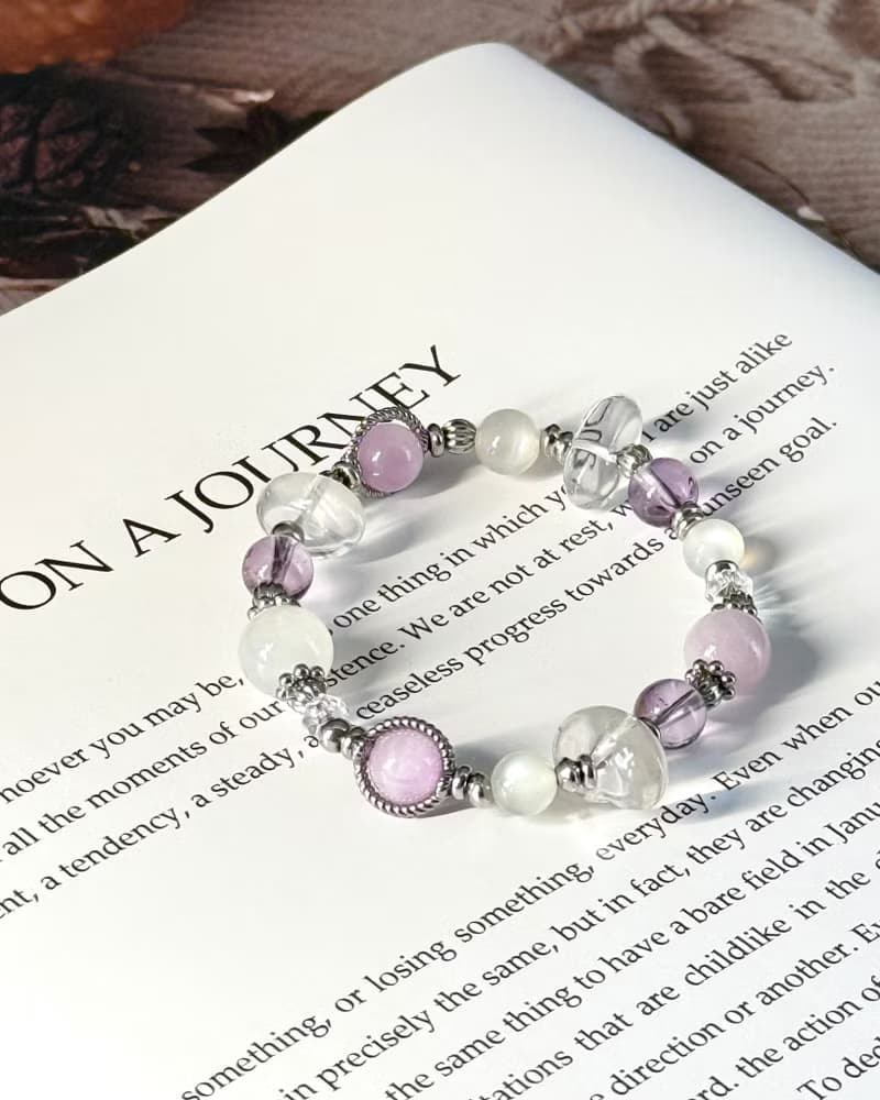 紫宵月色氣質水晶手鍊 - 醫療鋼配飾 /紫鋰輝石/月光石/紫水晶