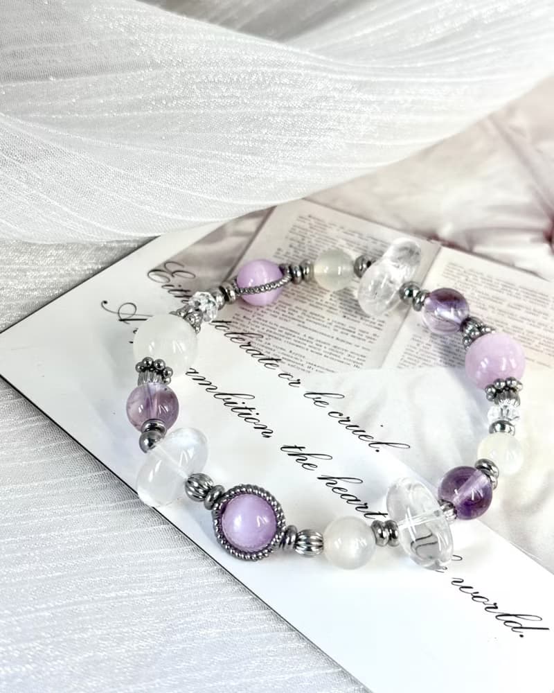 紫宵月色氣質水晶手鍊 - 醫療鋼配飾 /紫鋰輝石/月光石/紫水晶
