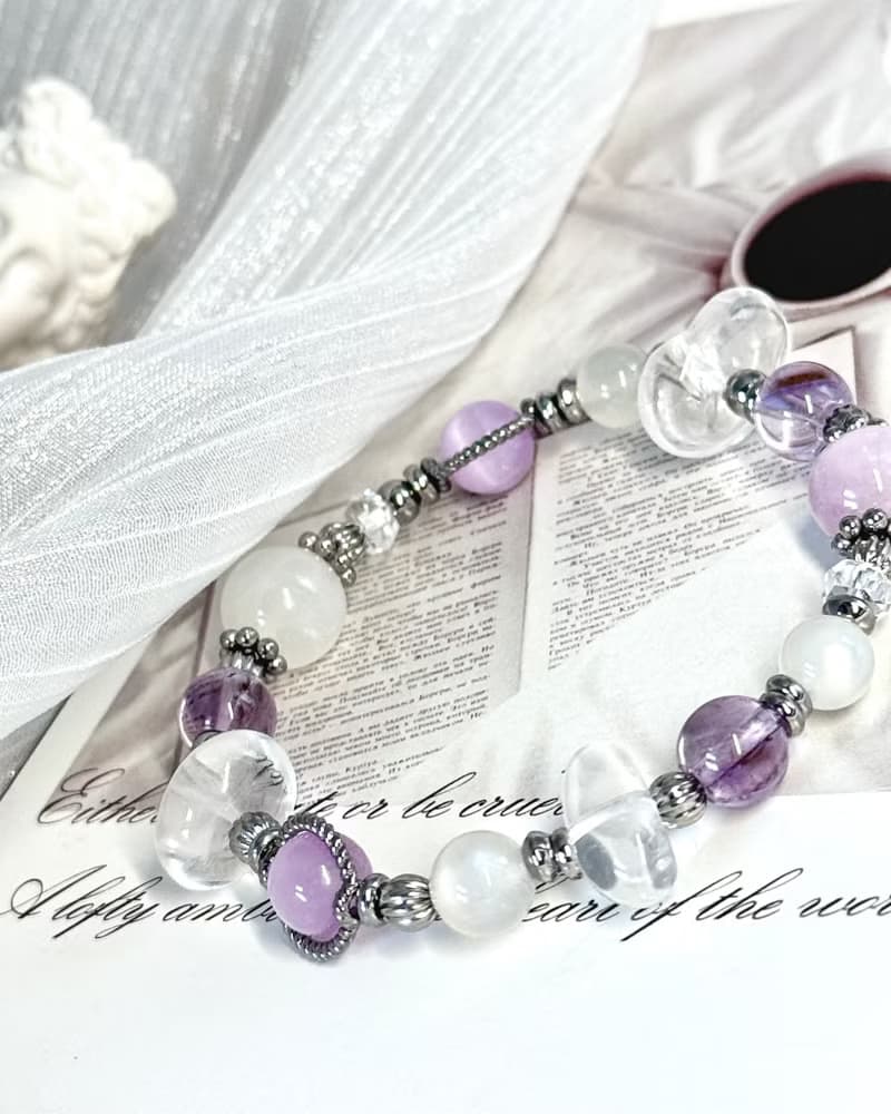 紫宵月色氣質水晶手鍊 - 醫療鋼配飾 /紫鋰輝石/月光石/紫水晶