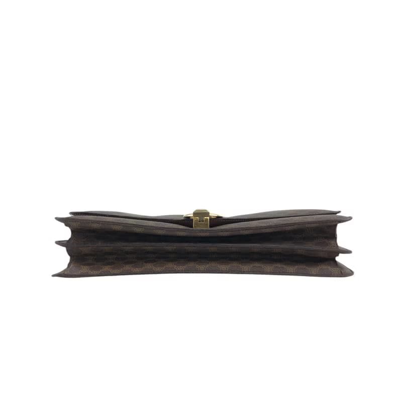 【 日本直送　名牌中古包 】CELINE セリーヌ マカダム ショルダーバッグ ブラウン モチーフ PVC レザー フラップ vintage  wagmgy