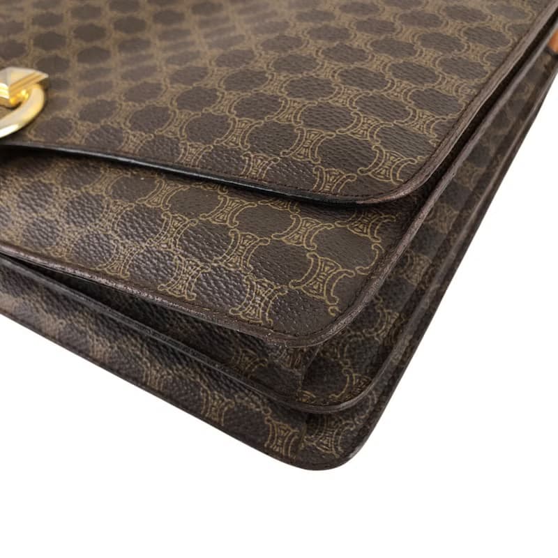 【 日本直送　名牌中古包 】CELINE セリーヌ マカダム ショルダーバッグ ブラウン モチーフ PVC レザー フラップ vintage  wagmgy