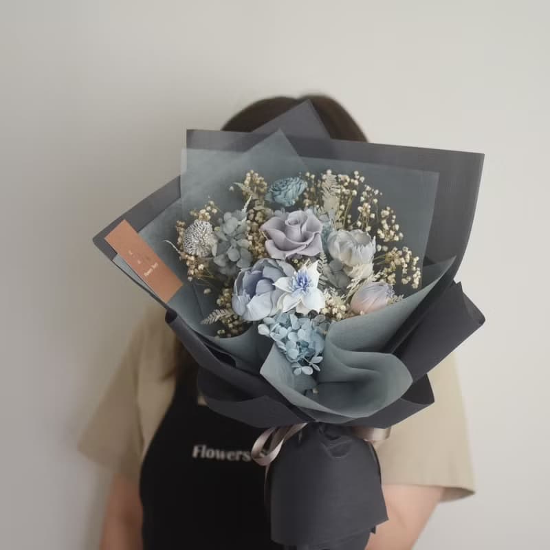 /冷色系莫蘭迪花束/畢業花束 情人節花束 七夕 教師節 永生花