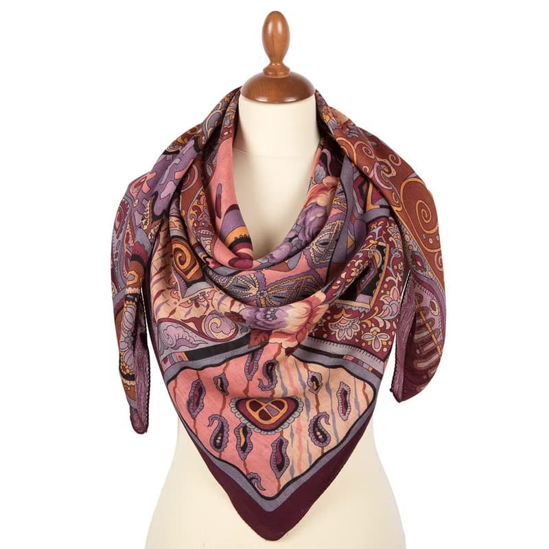 Original Pavlovo Posad Russian Shawl 100% Wool Woolen Scarf 115x115 cm 630-7