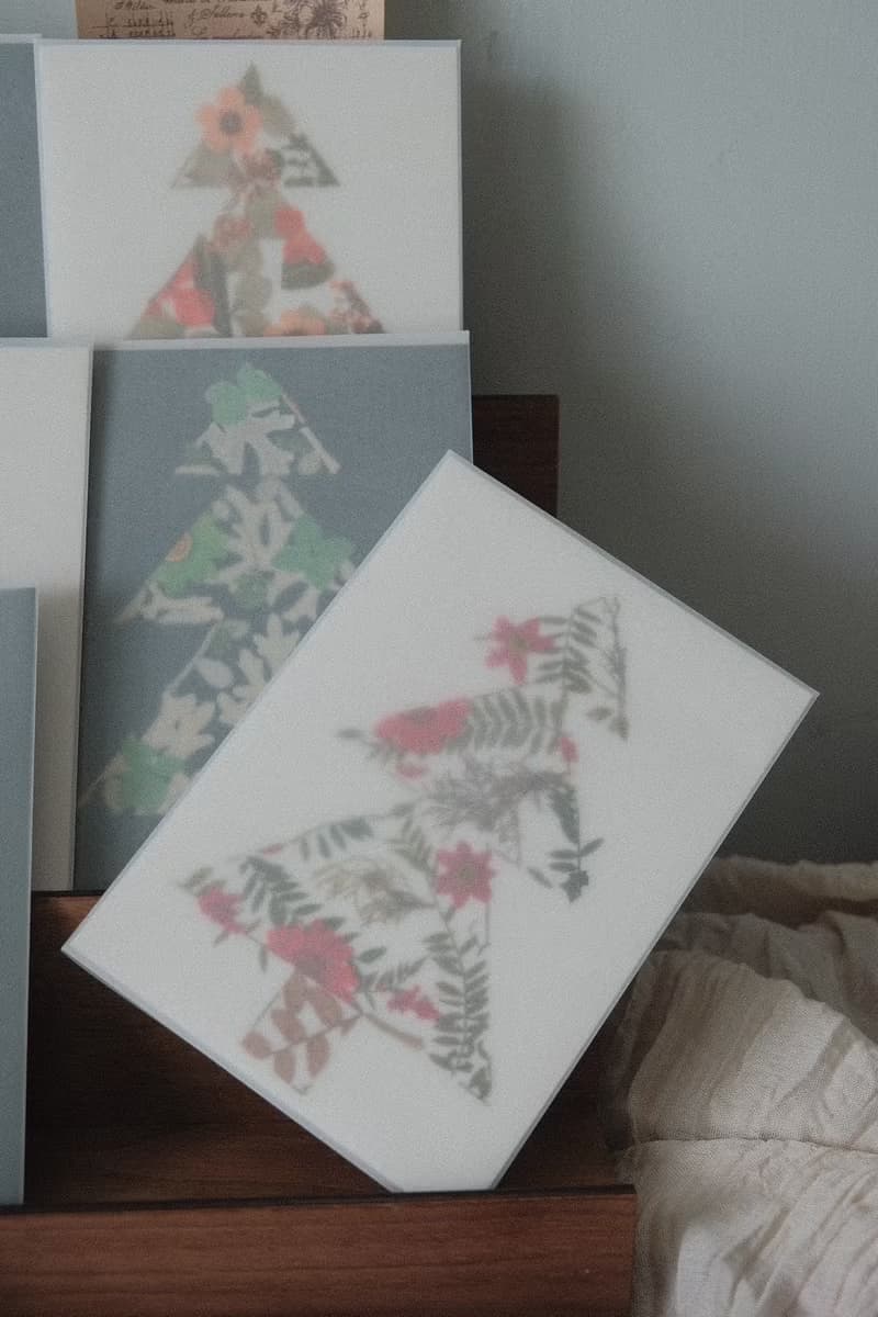 聖誕卡片/ 押花標本 植物圖鑑 手帳素材 花材卡 交換禮物 聖誕樹