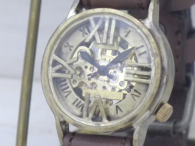手作り腕時計 BHW120 手巻きBrass32mm ローマ数字フローティング ミシンステッチベルト