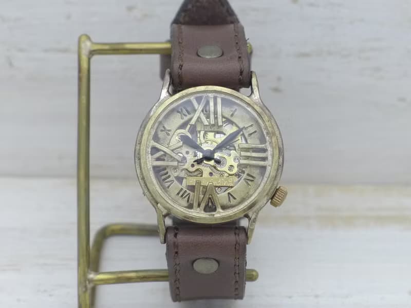 手作り腕時計 BHW120 手巻きBrass32mm ローマ数字フローティング ミシンステッチベルト