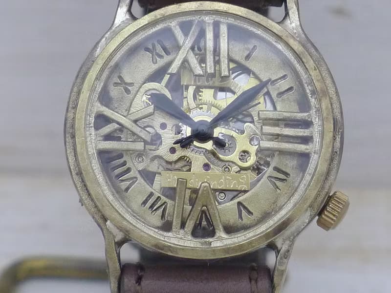 手作り腕時計 BHW120 手巻きBrass32mm ローマ数字フローティング ミシンステッチベルト