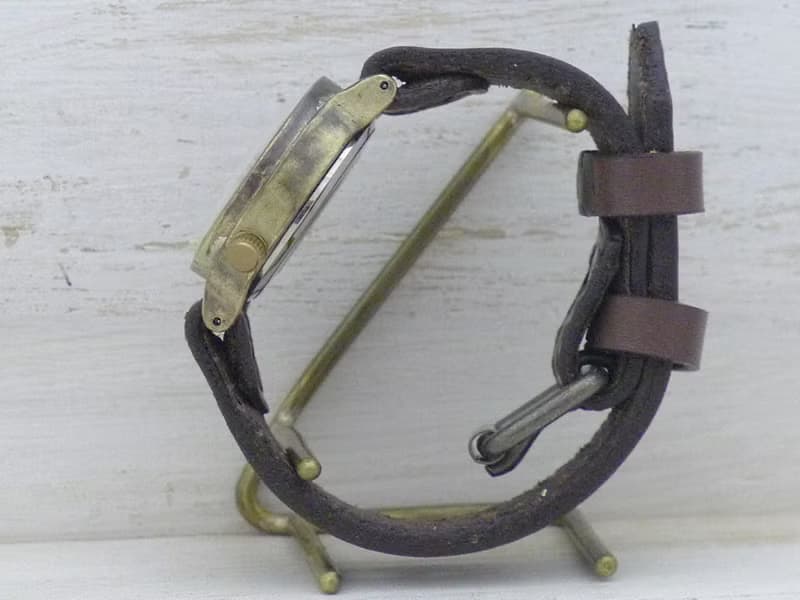 手作り腕時計 BHW120 手巻きBrass32mm ローマ数字フローティング ミシンステッチベルト
