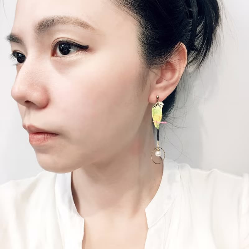 耳環 虎皮 刺繡 耳夾 鸚鵡 鳥 手工 珍珠 生日 禮物 禮盒