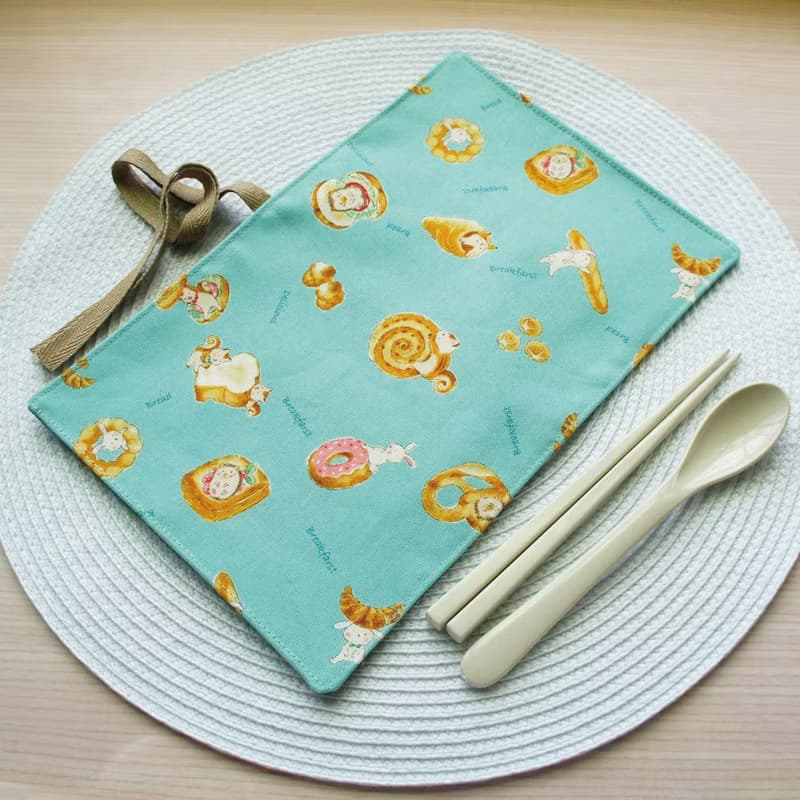 Lovely日本布【動物麵包捲軸餐具袋、綠】工具袋、筆袋【裡防水】