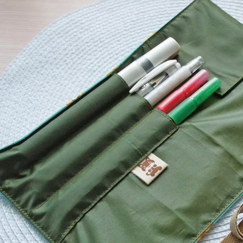 Lovely日本布【動物麵包捲軸餐具袋、綠】工具袋、筆袋【裡防水】