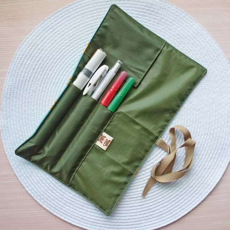 Lovely日本布【動物麵包捲軸餐具袋、綠】工具袋、筆袋【裡防水】