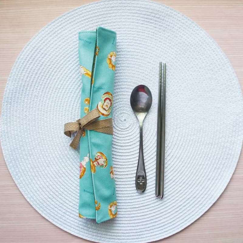 Lovely日本布【動物麵包捲軸餐具袋、綠】工具袋、筆袋【裡防水】