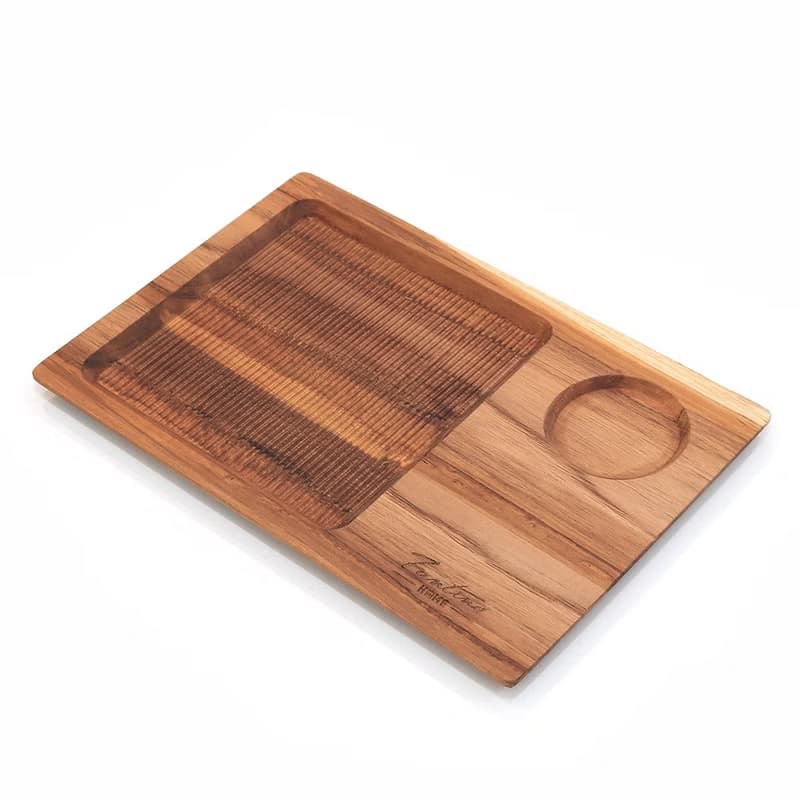 天然柚木咖啡盤-條紋款 30*20cm │不上漆原木製早午餐盤露營野餐