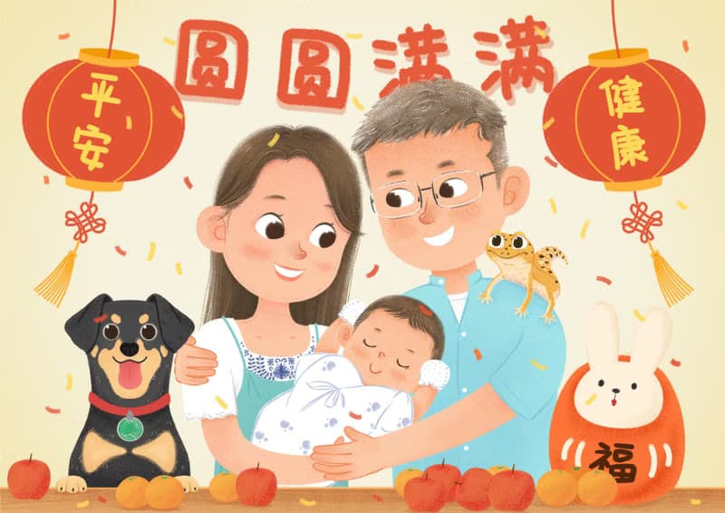 【數位】記錄生活美好瞬間 似顏繪 人像畫 情侶 全家福 繪本風格 寶寶滿月