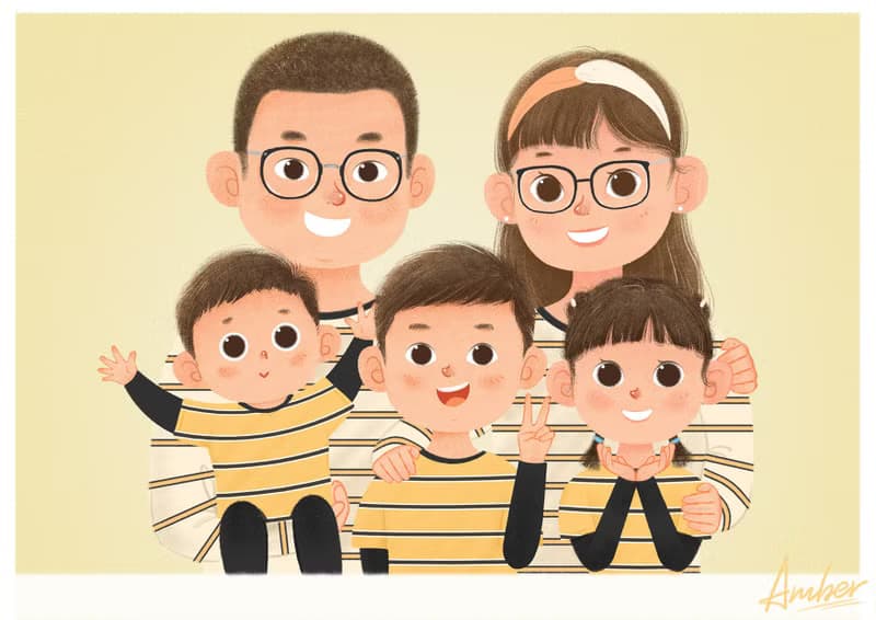 【數位】記錄生活美好瞬間 似顏繪 人像畫 情侶 全家福 繪本風格 寶寶滿月