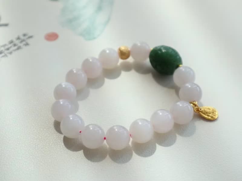 天然藕粉和田玉手鏈 青海老料 水頭十足 清新粉糯 碧玉回紋珠