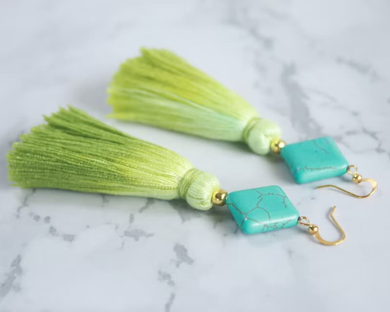 Green Bohemian Dangle Drop Earrings, Lovely Statement Earrings for Woman