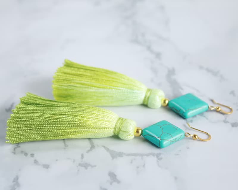 Green Bohemian Dangle Drop Earrings, Lovely Statement Earrings for Woman