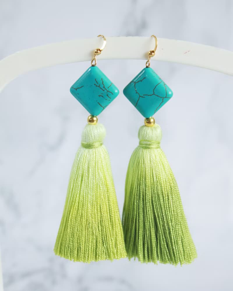 Green Bohemian Dangle Drop Earrings, Lovely Statement Earrings for Woman