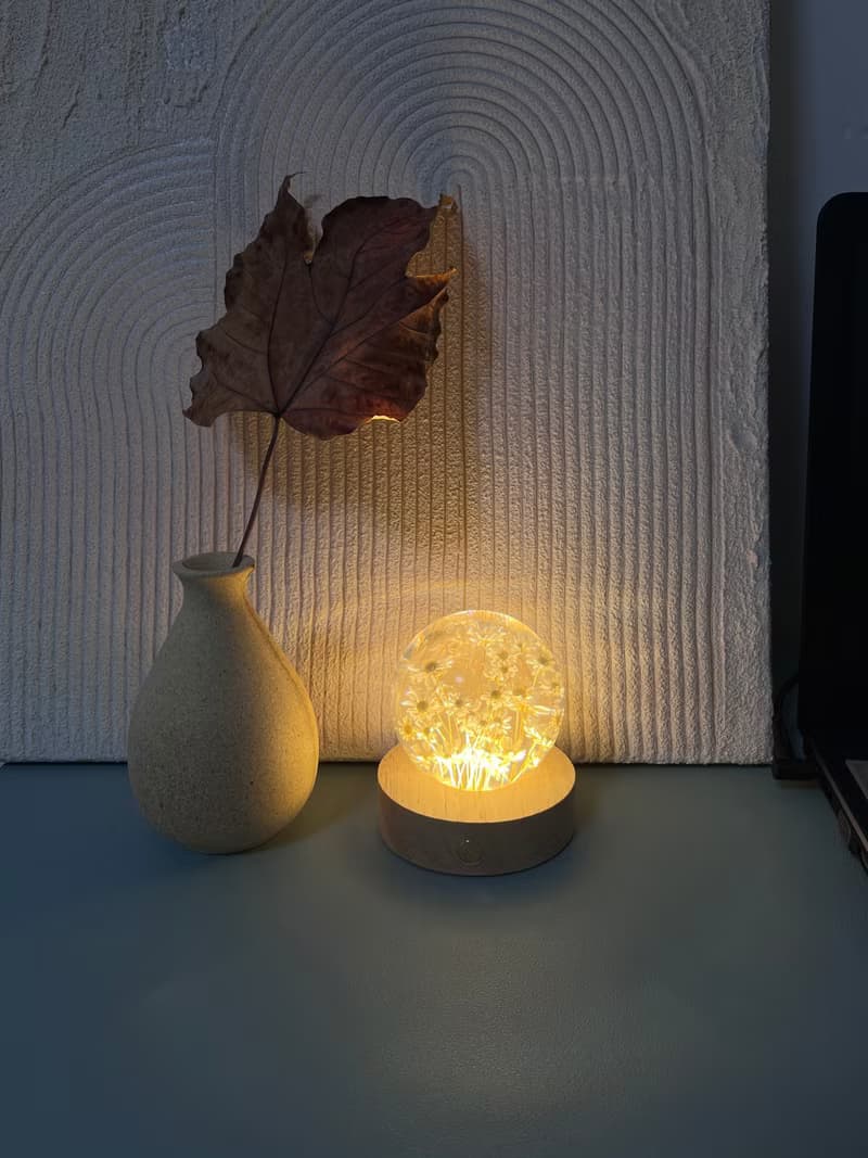 白色小雛菊7cm樹脂夜燈/插電燈座or充電燈座可選